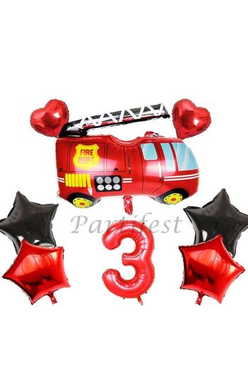 Parti Station Fire Department Balloon Set Fireman Foil Balloon Set Concept Birthday Set Age Balloon