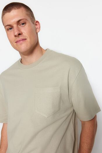 Trendyol Collection Oversize Short Sleeve Textured Pocket Cotton T-Shirt - Tmnss23Ts00225