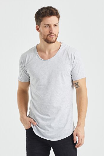 Tarz Cool Gri Pis Yaka Salaş T-shirt- Tcpsr09s