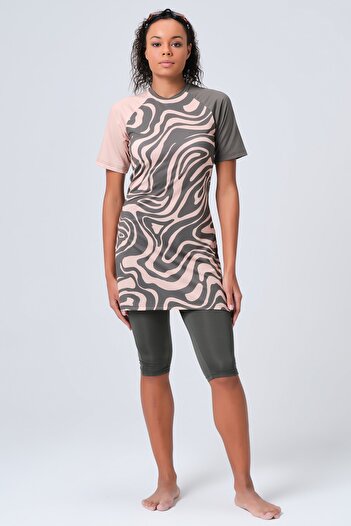 ALFASA Patchwork Half Sleeve Half Closed Swimsuit