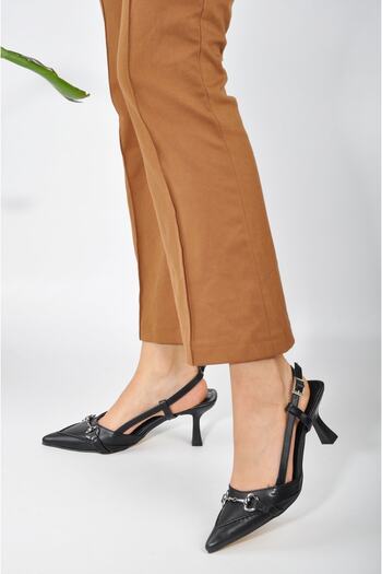 KOTAN Black Leather Moss Buckle Detail Women's Stiletto