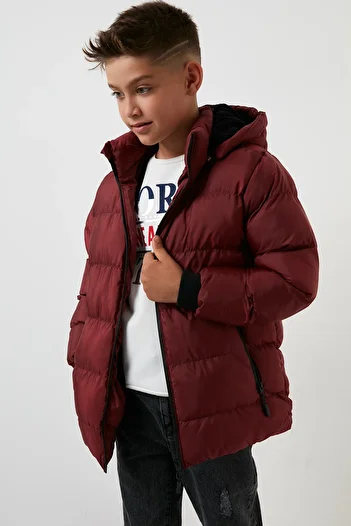 Lela Plush Lined Detachable Hooded Inflatable Coat for Boy - Coat 576220 K