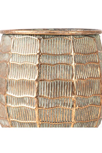 Herdekora Kabartma Çizgi Desenli Metal Çiçeklik Saksı Bakır Eskitme-gri 24x23x24 Cm.