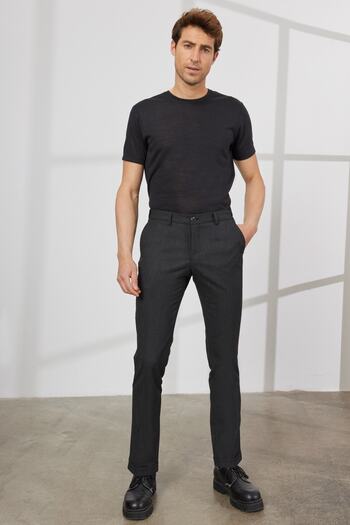 ALTINYILDIZ CLASSICS Pánské černé elastické kalhoty Comfort Fit s uvolněným střihem postranní kapsy se vzorem elastického pasu