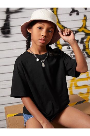 LePold Black Nothing Back Printed Girl's T-Shirt