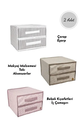 Hayveys 2 Pieces Cardboard Supported 2 Compartments 2 Drawers Foldable Cardboard Organizer Drawer Cabinet Organizer