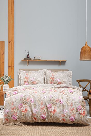 Karaca Home Tresna Gray Double 100% Cotton Satin Duvet Cover Set