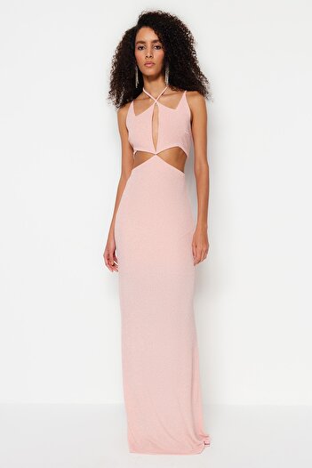 Trendyol Collection Rochie de seară lungă cu strălucire, căptușită cu pudră TPRSS23AE00251