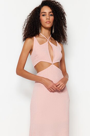 Trendyol Collection Rochie de seară lungă cu strălucire, căptușită cu pudră TPRSS23AE00251