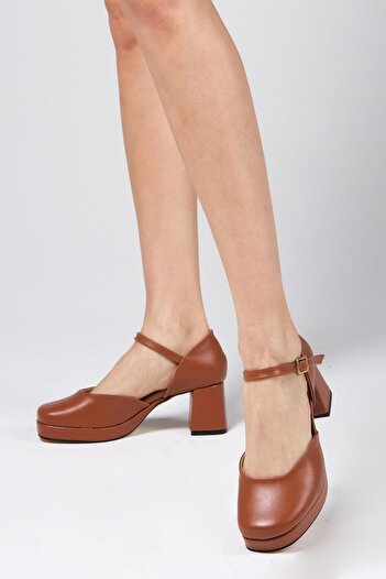 Mio Gusto Franka Tan Color Platform Women's Heeled Shoes