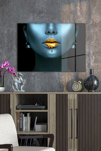 Decovetro Glass Painting Abstract Blue Gold Woman