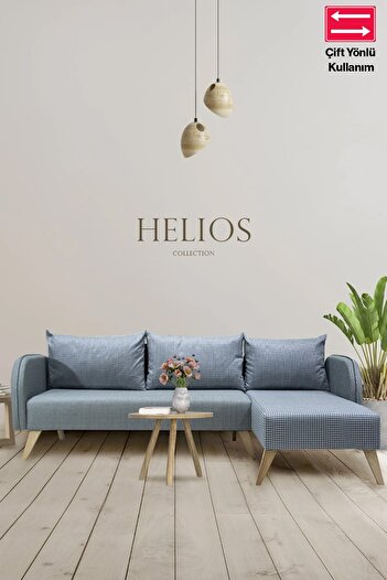 Zem Helios Mavi Kazayağı Köşe Koltuk Takımı