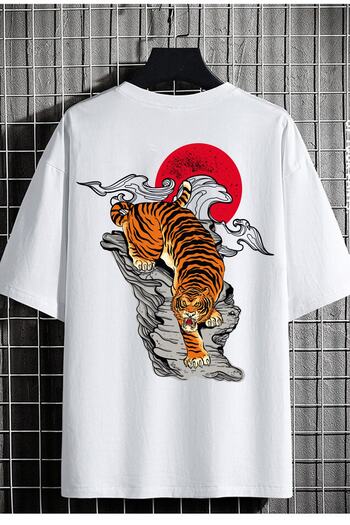 DEEPSENCE Men's Oversize T-shirt Back Leopard Print White