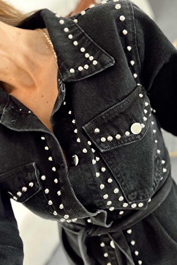 Lady Pixie Zımba Detay Düğmeli Denim Elbise