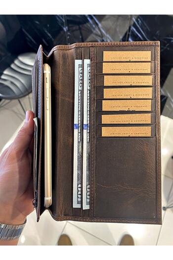 Fil Deri 2013 Model Genuine Leather Brown Wallet with Phone
