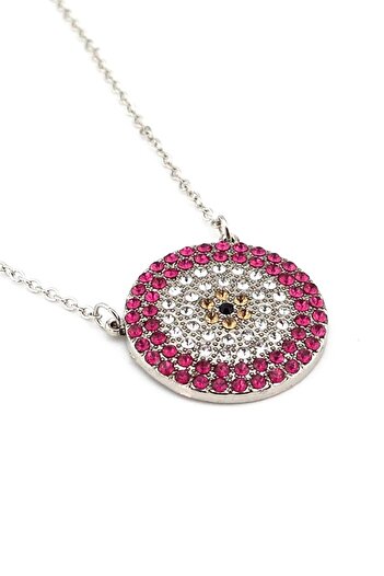 Solfera Pink Zircon Stone Evil Eye Beaded Women's Necklace Q0315