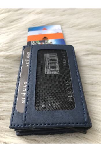 MKM MAN Navy Blue Automatic Mechanism Leather Look Card Holder\wallet