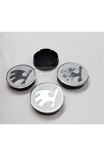 DURU DORUK Jant Göbeği Skoda 58/55 55mm Yuva 4'lü Set Silver Çerçeveli