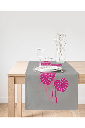 Realhomes Fuchsia Palm Leaf Printed Decorative Suede Runner