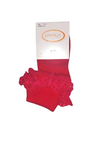 Premium Kırmızı Dantelli Çorap