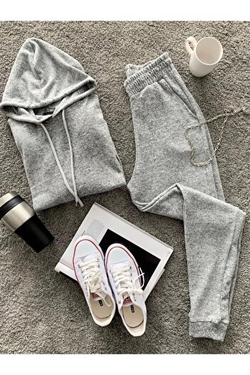 EVRA Women's Snow Melange Hooded Soft Kangaroo Pocket Tracksuit Set
