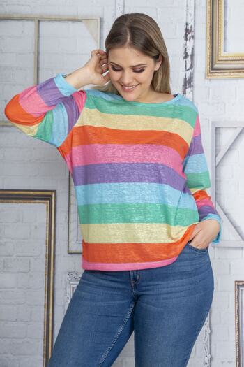 Şans Women's Large Size Colorful Blouse 65n22854
