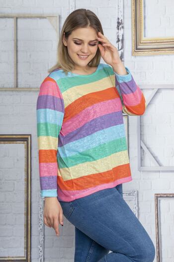 Şans Women's Large Size Colorful Blouse 65n22854