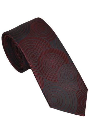 Brianze Geometric Pattern Claret Red Necktie with Handkerchief