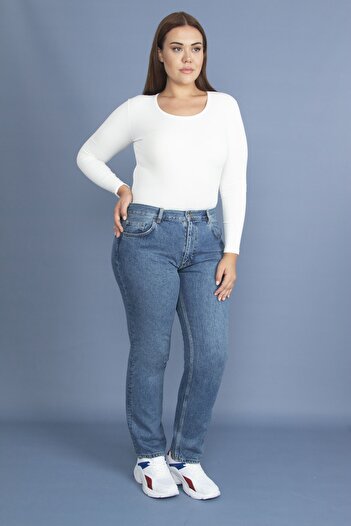 Şans Women's Plus Size Blue Wash Effect Jeans 65n23317