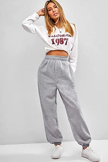 BSBSPOR Summer Women's Leg - Elastic Large Size Loose Gray / Black Sweatpants Joggers