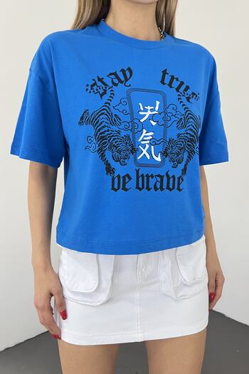 LE CARAMBOLE Blue Stay True Printed Women's T-shirt - Short