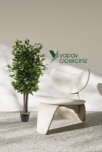 YAPAY ÇİÇEKÇİNİZ Siyah Saksıda Yoğun Yapraklı 100 Cm Yapay Benjamin Ağacı