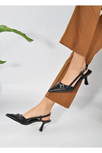 KOTAN Black Leather Moss Buckle Detail Women's Stiletto