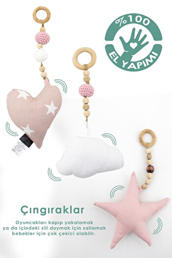 mordesign Doğal Ahşap Bebek Egzersiz Aleti, Bebek Ahşap Oyun Alanı, 3'lü El Yapımı Oyuncak Ve Oyun Matı Seti
