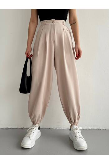 ÇEÇİM Women's High Waist Pleated Leg Elastic Baggy Cut Trousers Zyn-58462