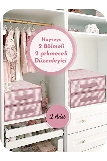 Hayveys 2 Pieces Cardboard Supported 2 Compartments 2 Drawers Foldable Cardboard Organizer Drawer Cabinet Organizer