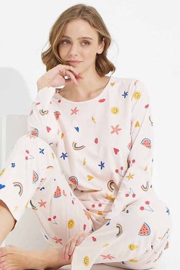 Siyah İnci Cotton Patterned Knitted Pajama Set
