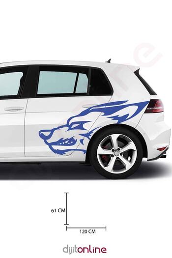 Dijitonline Autocolant pentru mașină 2 bucăți - Autocolant Angry Wolf - 120x61 Cm