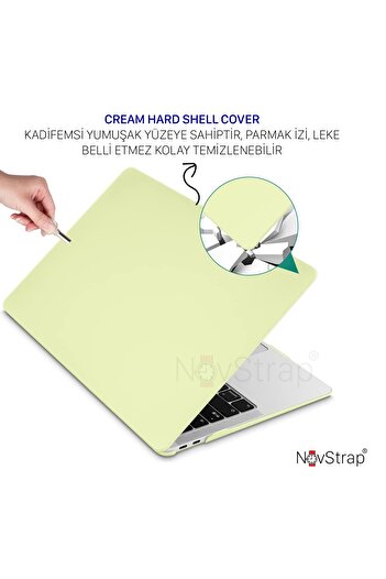 NovStrap Apple Macbook Air M1 Çip A2337 A1932 A2179 13.3" Uyumlu Kılıf Cream Hard Shell Rubber Kapak