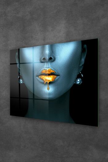 Decovetro Glass Painting Abstract Blue Gold Woman
