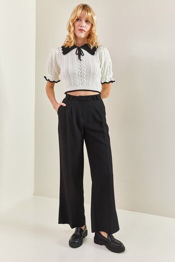 Bianco Lucci Women's Double Waist Fabric Trousers
