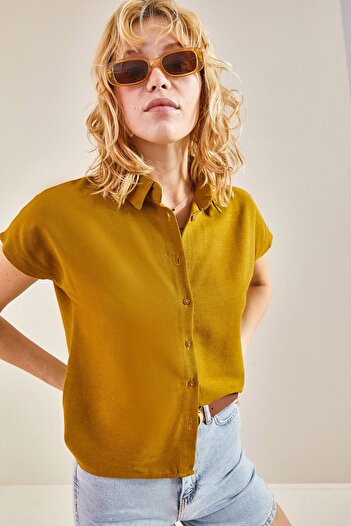 Bianco Lucci Women's Patterned Bat Sleeve Linen Shirt