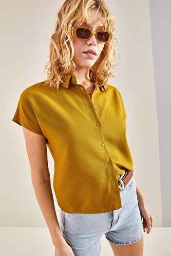 Bianco Lucci Women's Patterned Bat Sleeve Linen Shirt