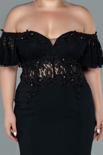 Arden Long Plus Size Evening Dress, black, red, dark blue Fish Form Madonna Collar Wedding, Graduation 46-56