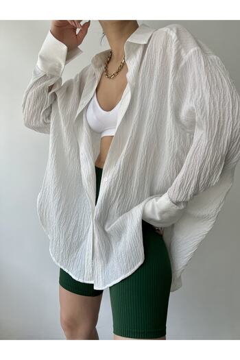 MAİ COLLECTİON Durres White Oversize Shirt