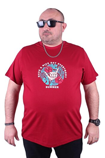 MocGrande Plus Size Men's Crew Neck T-Shirt Summer 23119 Claret Red