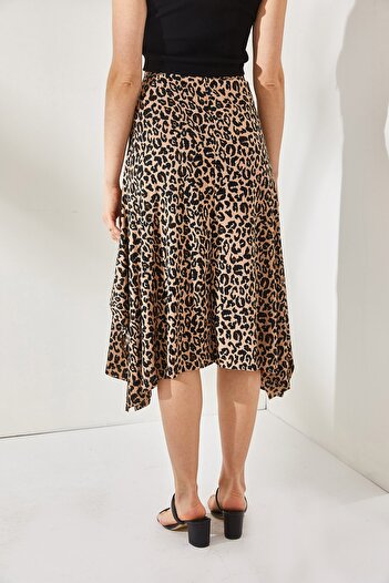 Olalook Asymmetrischer Rock mit Leoparden-Nerzmuster für Damen ETK-19000122