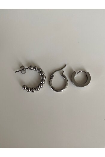 Owentis Steel Silver Kraisos 3-Piece Hoop Earring Set - No Darkening-