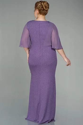 Abiyefon Lavender Short Sleeve Long Silvery Plus Size Evening Dress Abu2857