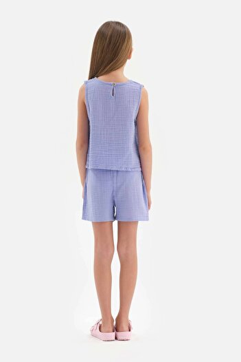 Dagi Lilac Girl's Muslin Embroidered Shorts